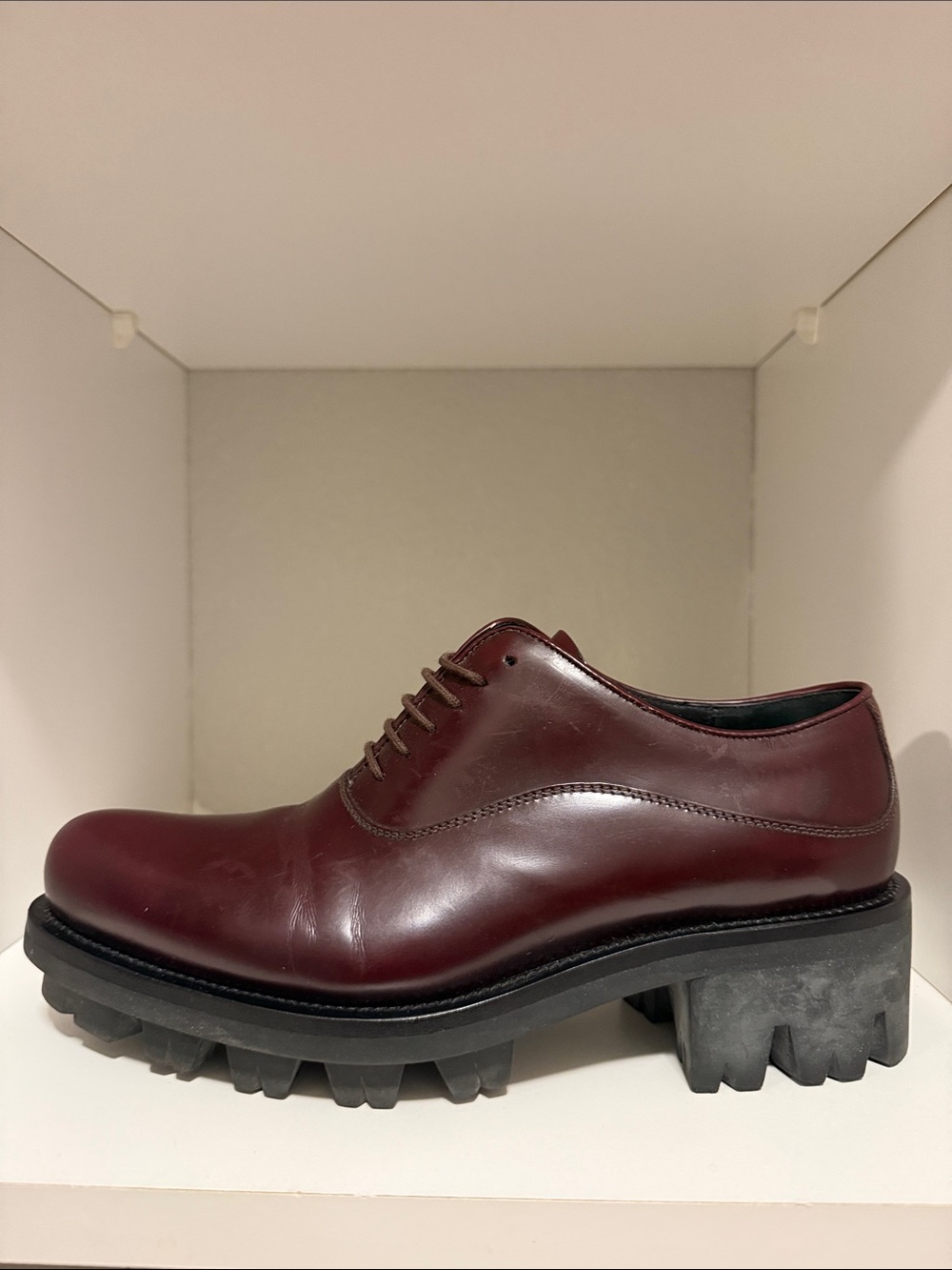 Prada Women's Burgundy Leather Lace-Up Loafer